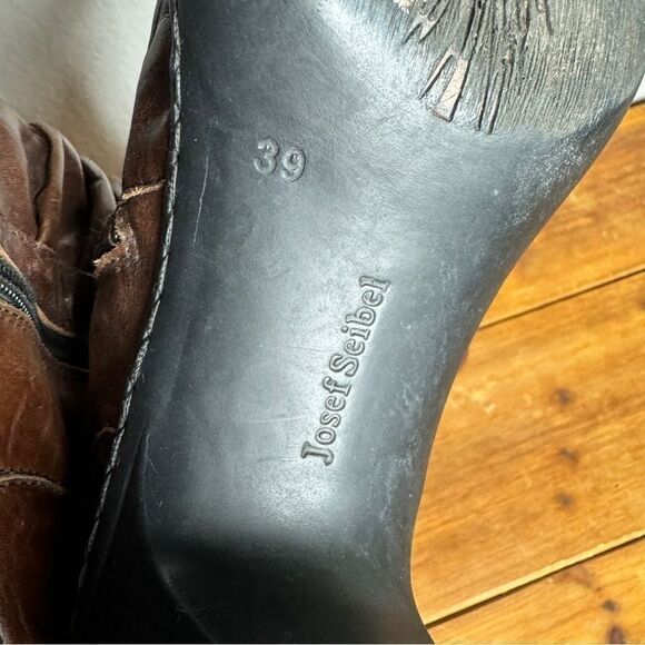 Josef Seibel brown leather ruched gathered mid calf heel boots size 39 - Picture 8 of 13